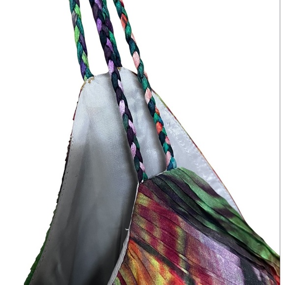 Oleg Cassini 100% Silk Y2K 90s Babydoll Colorful Cocktail Dress size 10 - Picture 6 of 14